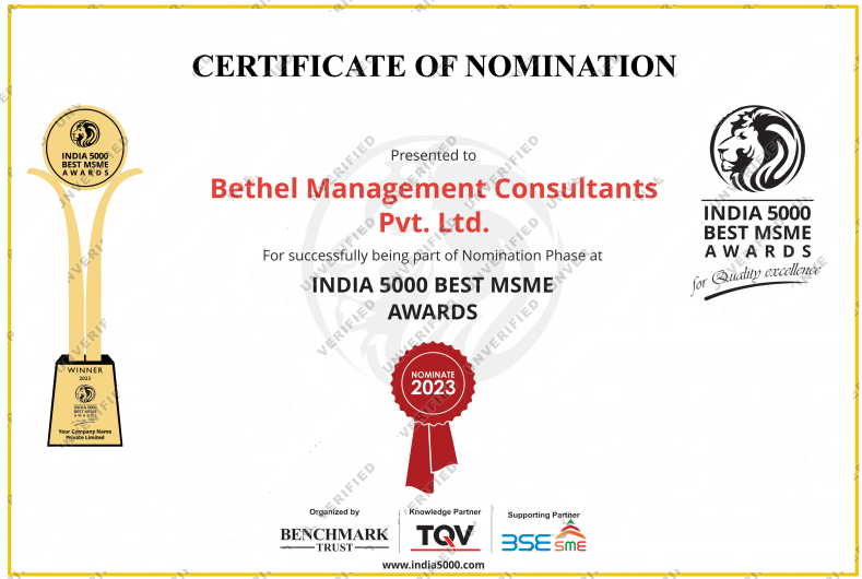 Bethel Management Consultants has been nominated for the prestigious India 5000 Best MSME Awards 2023